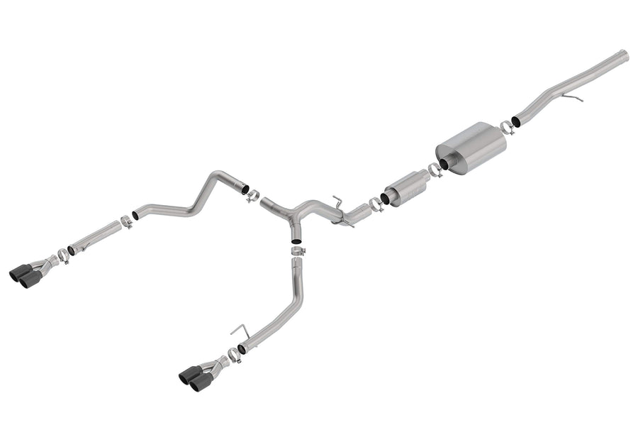 BORLA Cat-Back 140774BC Perf. Exh. Sys. for 2019-2023 Chevrolet Silverado 1500 V8 & GMC Sierra 1500 5.3L V8 S-Type Sound Dual Split Rear Exit Dual 3.5" Round Black Chrome Tips Each Side