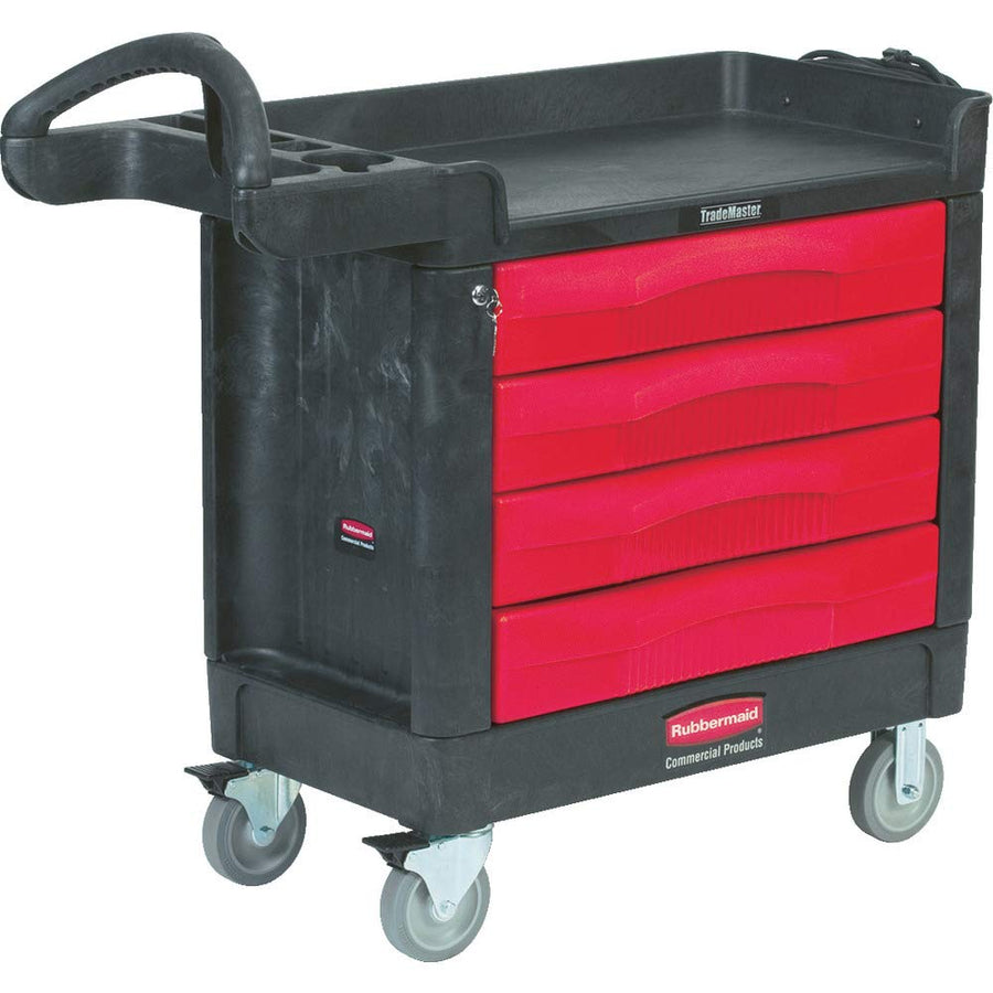 Rubbermaid Commercial Products Tool Storage TradeMaster Utility Cart 4 Drawers 500 lb. Capacity Black for Warehouse/Garage/Cleaning/Maintenance