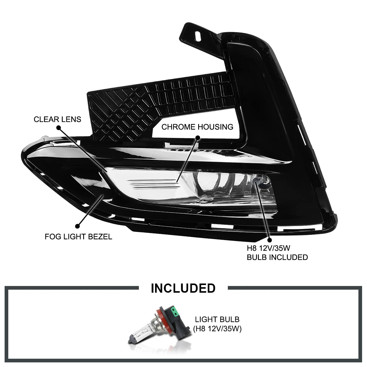 Fog Lights Spec-D Tuning Chrome with OE Wiring and Switch Compatible with 2020-2021 Nissan Sentra, L+R Pair Assembly