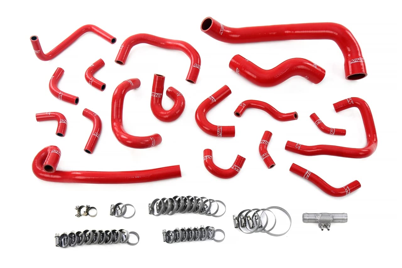 HPS Performance Silicone Radiator + Heater + Ancillary + Breather Hose Kit Red Compatible for 1995-1998 Nissan Skyline GTR R33 RB26DETT, 57-2136-RED