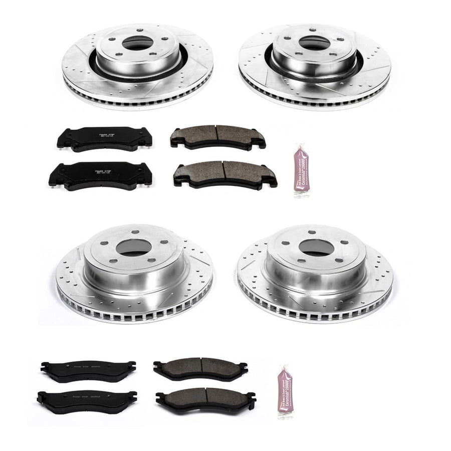 Power Stop K4386 Z23 Carbon Fiber Brake Pads Front and Rear with Drilled & Slotted Brake Rotors Kit For Dodge Ram 1500 2005-2006 [Model Specific]