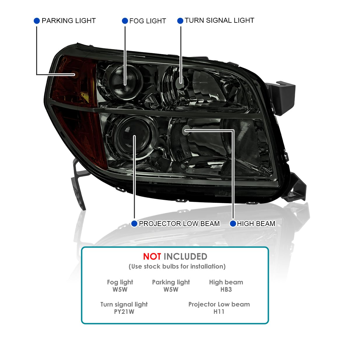 Smoke Projector Headlights SPEC-D TUNING Compatible with 2006-2008 Honda Pilot, Left + Right Pair Headlamps Assembly