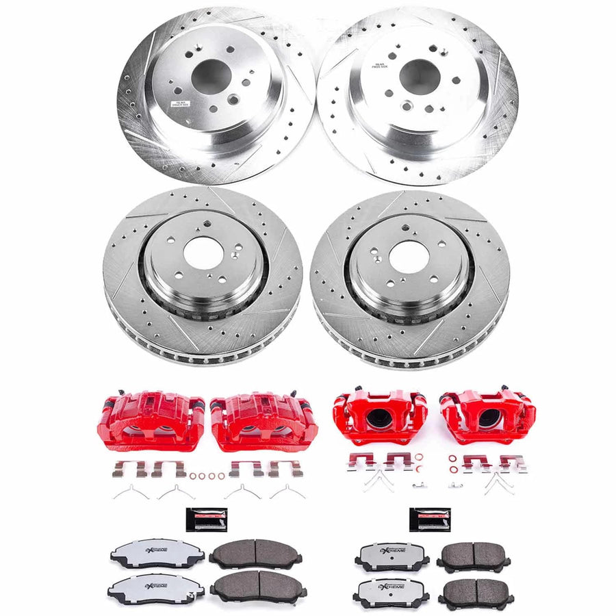 Power Stop Z36 Truck & Tow KC6956-36 Front and Rear Caliper Kit-Drilled/Slotted Rotors, Brake Pads, Calipers For Acura MDX 2014-2016 [Model Specific]