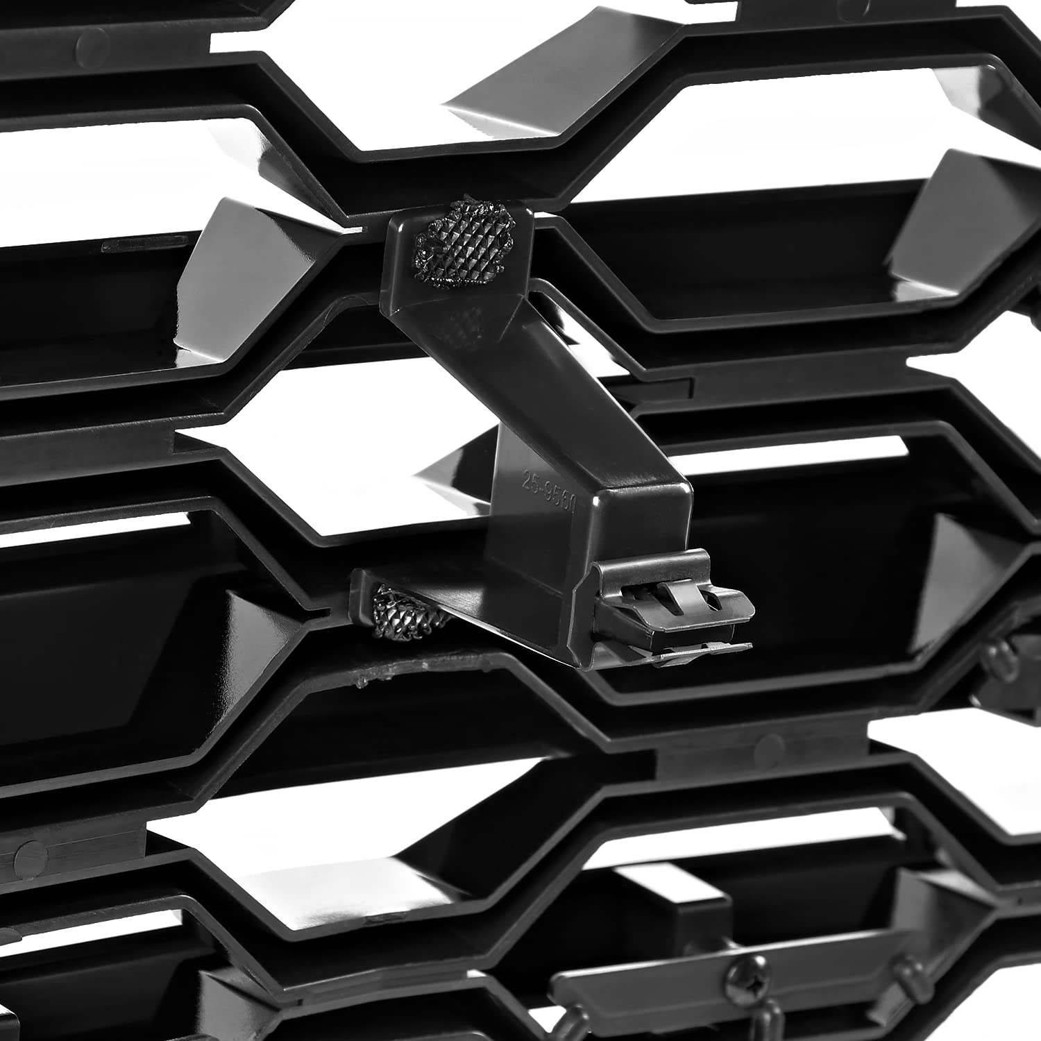 Honeycomb Glossy Black Spec-D Tuning Front Bumper Hood Grill Grille w/Black Trim Compatible with 2019-2022 Chevy Silverado 1500 WT