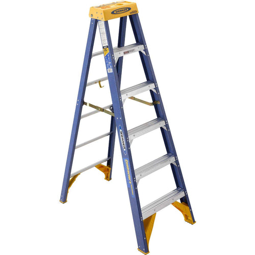 Old Blue Series Werner OBCN06 375-Duty Rating Type IAA Contractors Job Station Fiberglass Stepladder, 6-Foot