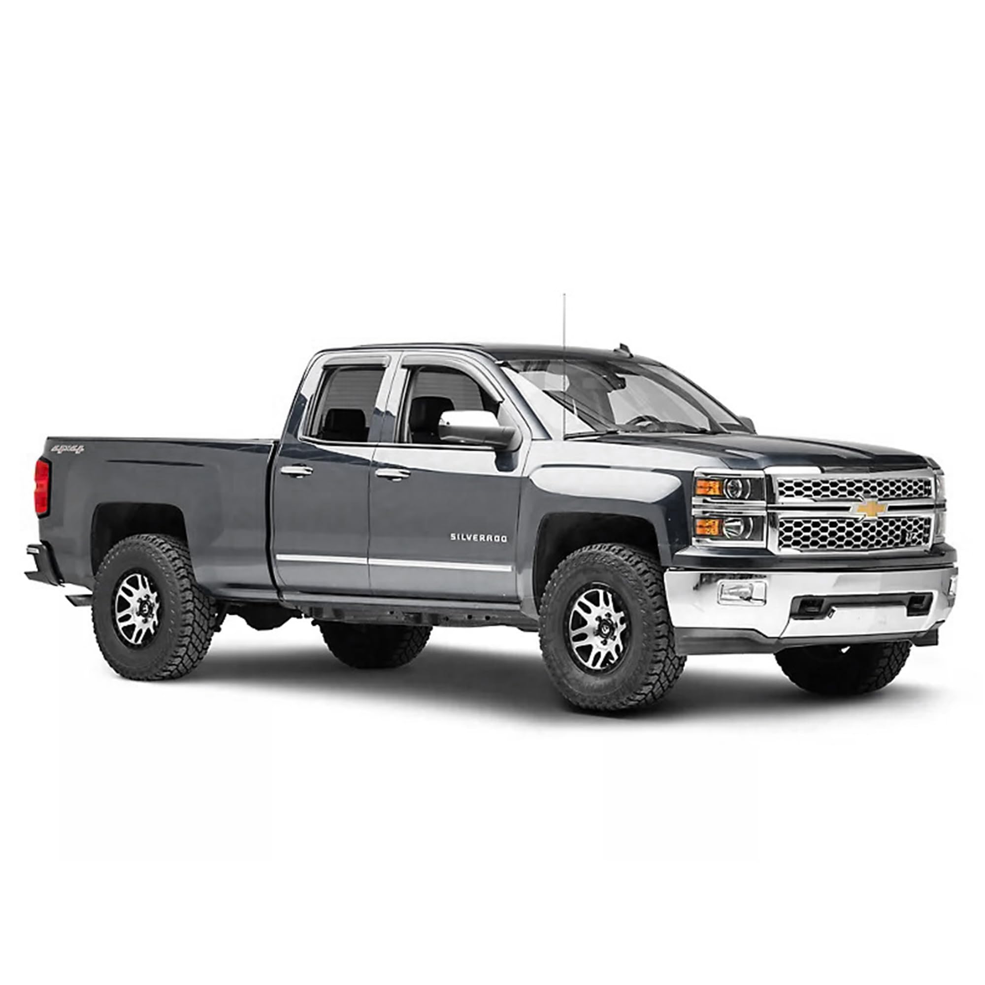 Off Road Black Horse [BHOR Tape On Rain Guards/Wind Deflectors Compatible with 2019-2024 GMC Sierra 1500 Double Cab|2019-2024 Chevrolet Silverado 1500 Double Cab Smoke 4 PCs - 140442