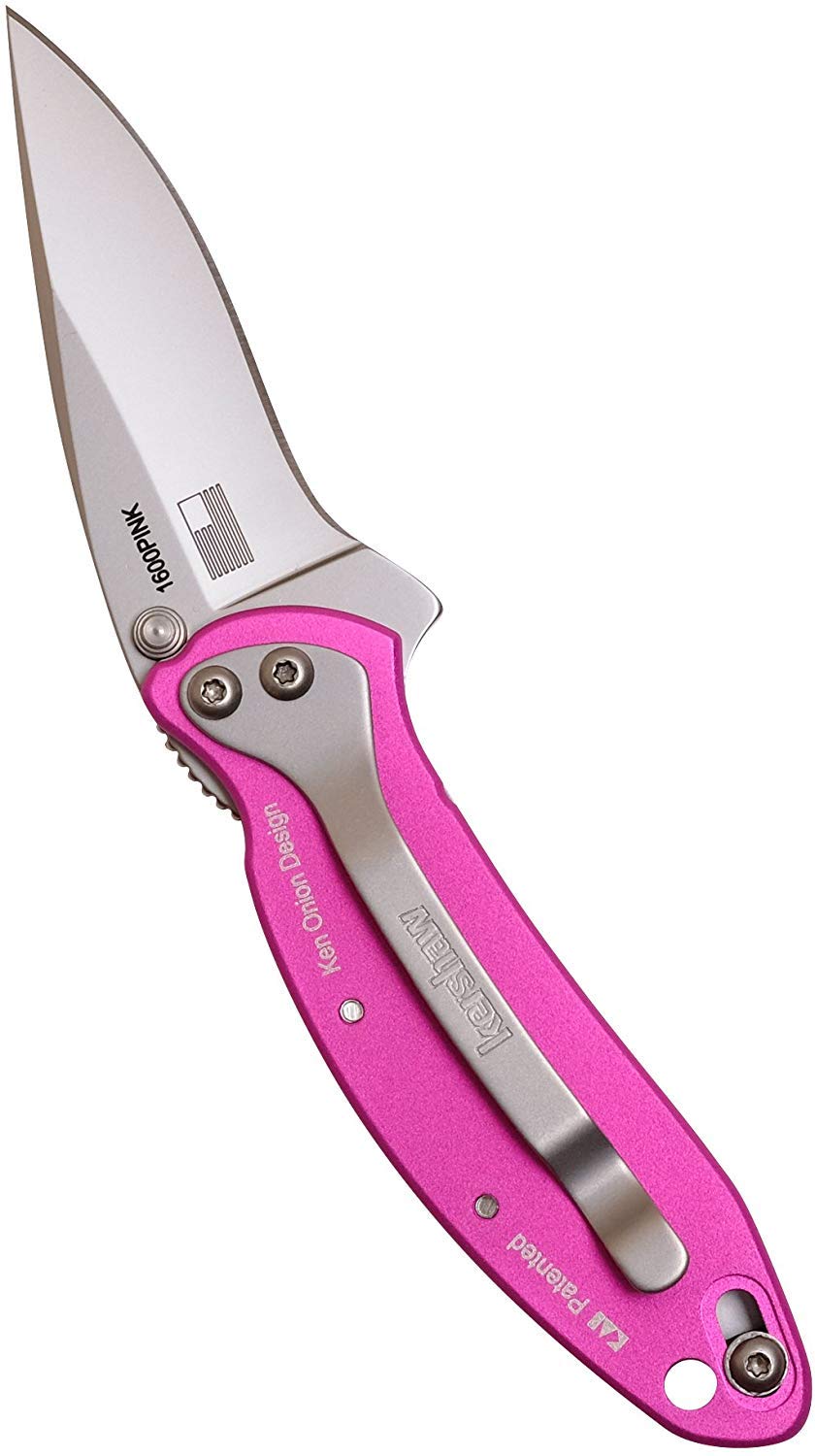 Kershaw Pink Chive Pocket Knife, 1.9" 420HC Steel Blade, 410 Stainless Steel Handle, Assisted Opening with Flipper, Small EDC