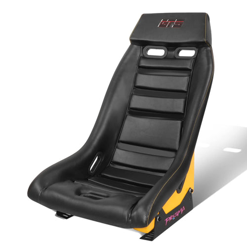 Prisma GT Fixed Back Bucket Racing Seat NRG Innovations PRI-100BK-ARCADE with Side Mount Bracket,Black Leather Yellow Stitching/GT-S Arcade Yellow Sparkled Back
