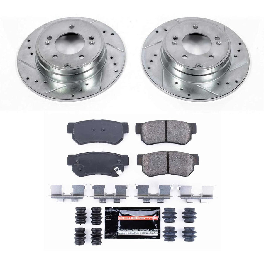 Power Stop K5211 Z23 Carbon Fiber Brake Pads Rear with Drilled & Slotted Brake Rotors Kit For Hyundai Sonata 2006-2008 [Model Specific]