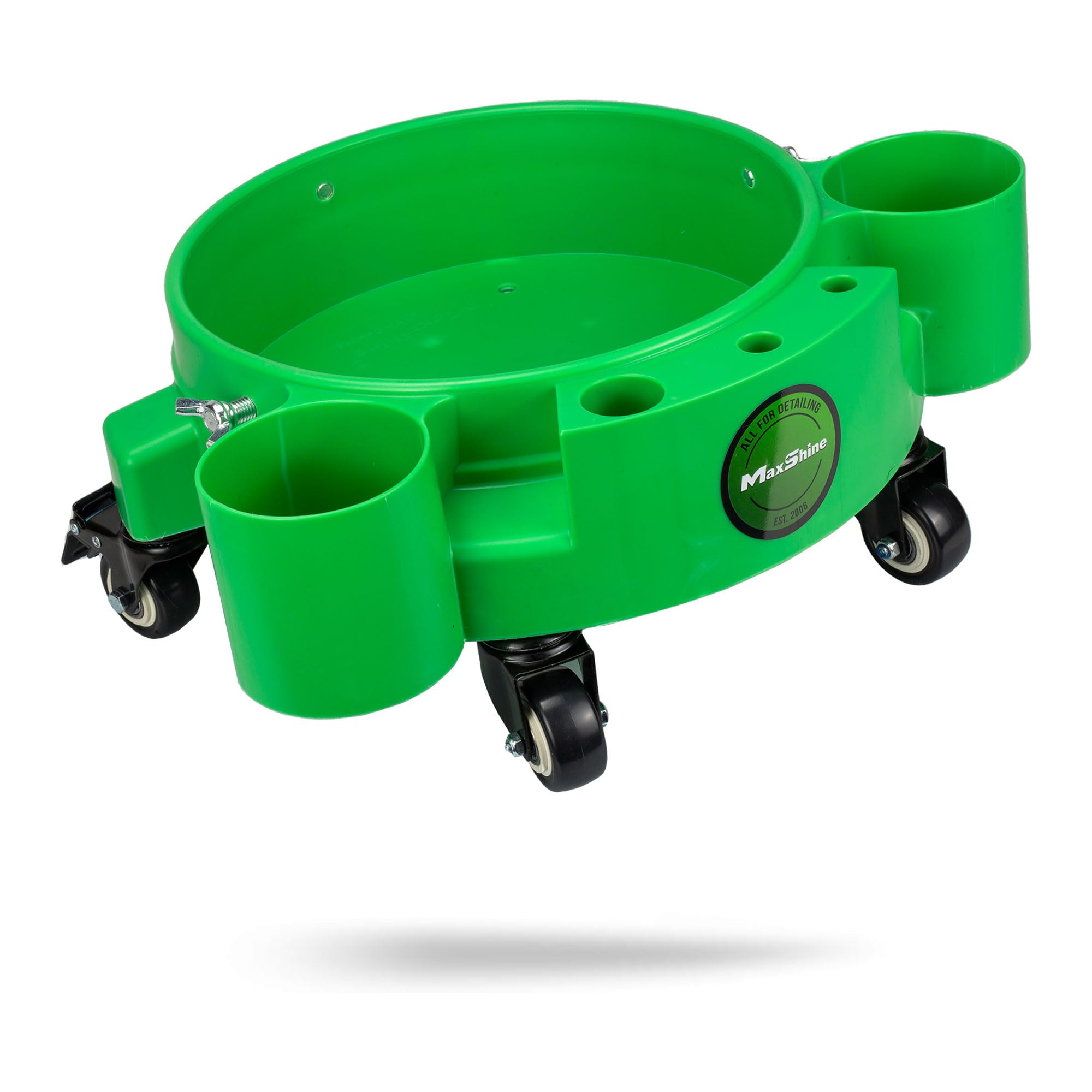 Maxshine Rolling Utility Cart Bucket Dolly, 5-Gallon, Green, Polypropylene, 5 Wheels, Tool Organizer | 360° Mobility, Stable Cleaning Supply Storage for Detailing and Workshop Use