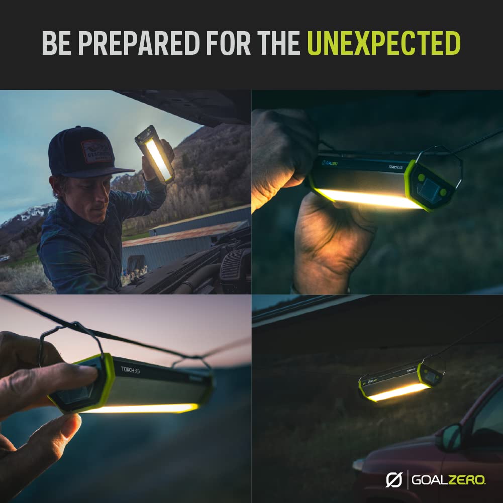 500 Lumen Goal Zero Torch Light, Multi-Use Weatherproof LED Flashlight and Solar Lantern – Portable Rechargeable Spotlight and Floodlight with Built-In Solar Panel