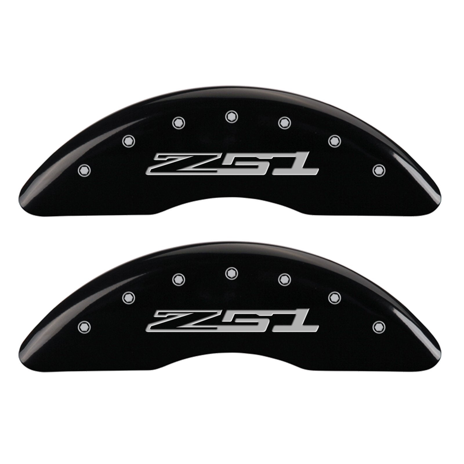 Caliper Covers MGP 13084SZ51BK (Black Set of 4 Engraved Front: Corvette C7 - Engraved Rear: Z51/2015, Powder Coat Finish, Silver Characters)