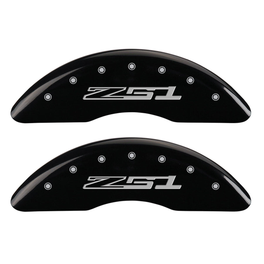 Caliper Covers MGP 13084SZ51BK (Black Set of 4 Engraved Front: Corvette C7 - Engraved Rear: Z51/2015, Powder Coat Finish, Silver Characters)