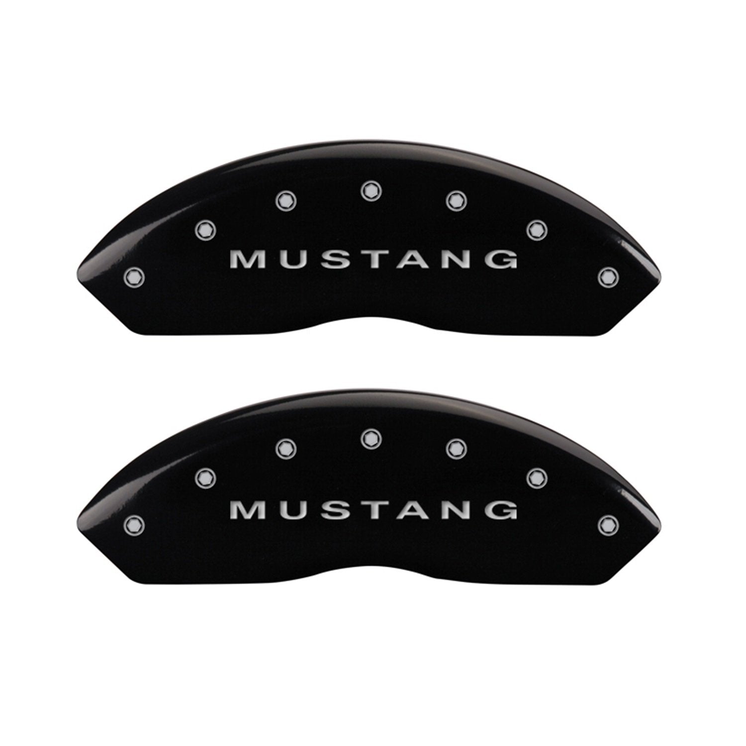 Black MGP Caliper Covers 10197SMB1BK Engraved with Silver Mustang/Bar & Pony (S197) (Set of 4)