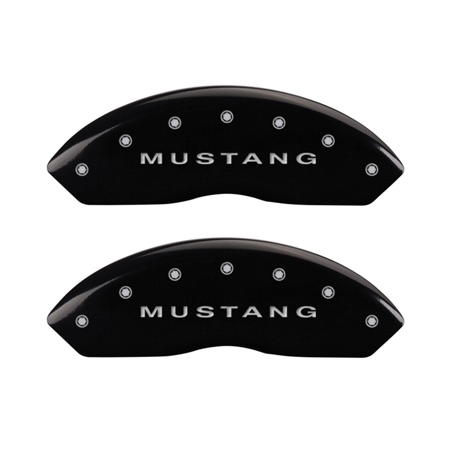 Black MGP Caliper Covers 10197SMB1BK Engraved with Silver Mustang/Bar & Pony (S197) (Set of 4)