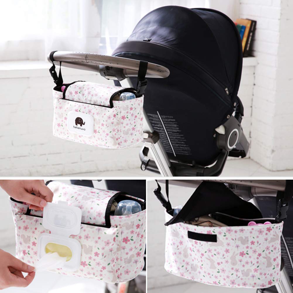 6SHINE Travel Bag Organiser Bag with Webbing Handle Backpack Shoulder Straps, Stroller Bag Hanging Nylon Sundries Organizer Diaper Store Large Capacity Universal