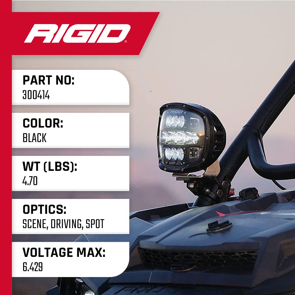 300414 RIGID INDUSTRIES – Adapt XP Extreme Powersports LED Light with 3 Lighting Zones – GPS Module – Single Light