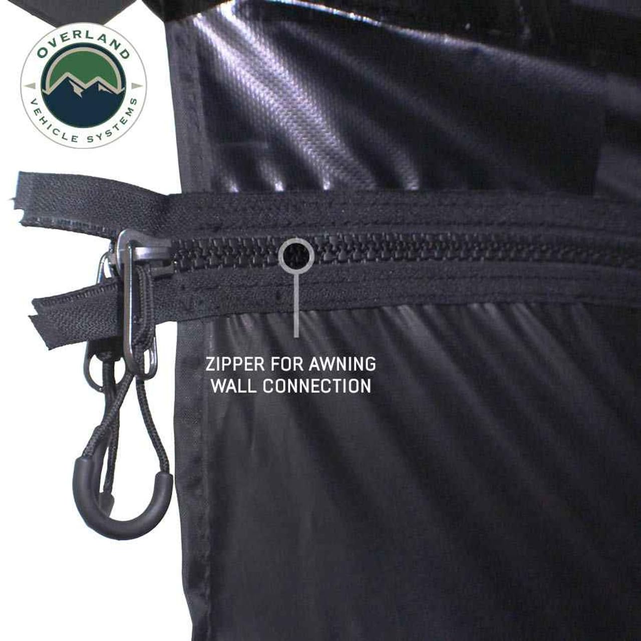 XD Nomadic 180 Awning Wall with Windows - Overland Vehicle Systems 320G Poly Cotton Rip Stop Black Out Matierial - Zipper Attachment Method