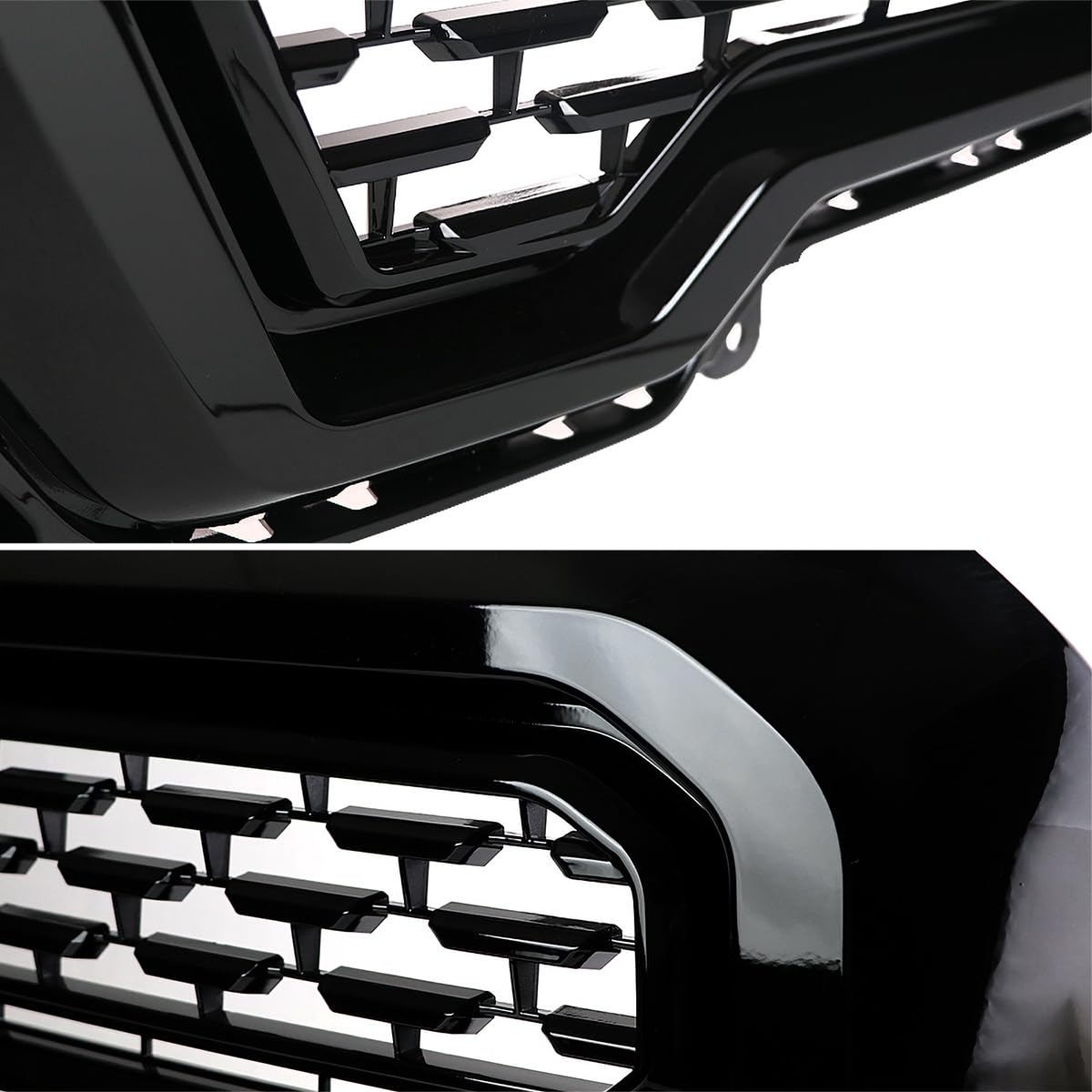 Polished Black Spec-D Tuning Denali Style Front Bumper Hood Upper Grill Grille Compatible with 2019-2021 GMC Sierra 1500