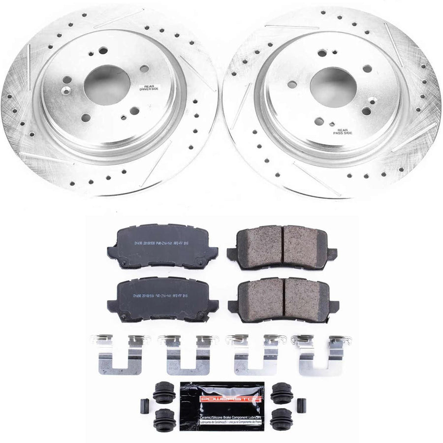 Power Stop K7216 Z23 Carbon Fiber Brake Pads with Drilled & Slotted Brake Rotors Kit For Acura TLX 2015-2020 [Model Specific]
