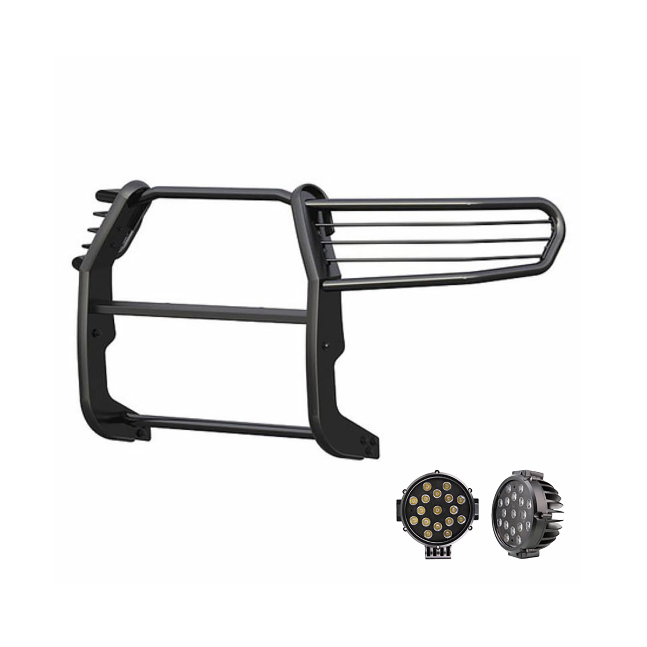 Bumper Guard Modular Black Horse Grille brush Come With pair of 7.0"Dia.LED Lights with Black Trim Rings Compatible with 08-22 Sequoia|07-21 Tundra(Excl. 08-21 Platinum/Limited)-17A098900MA-PLB