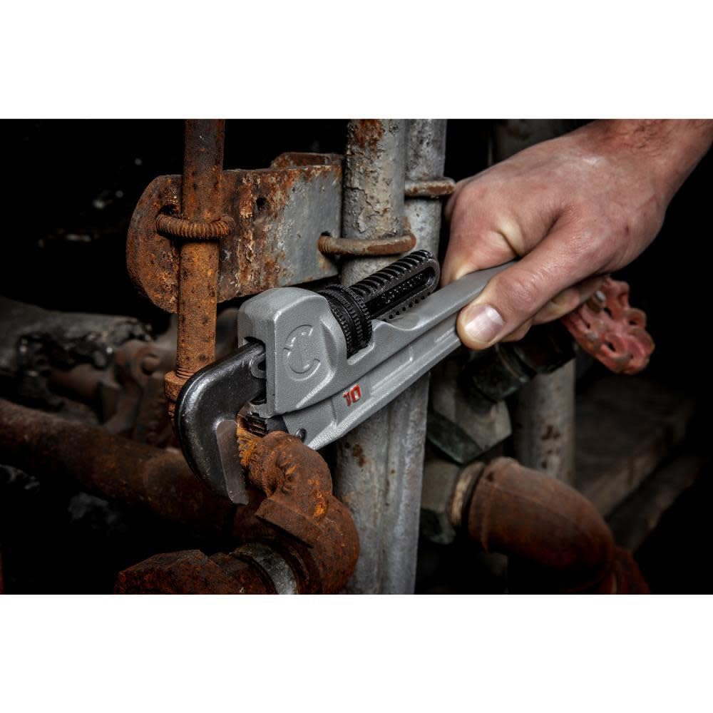 10" Crescent Aluminum Slim Jaw Pipe Wrench - MRO & Plumbing Wrench with Slim Jaw Design - Premium Hand Tool - CAPW10S