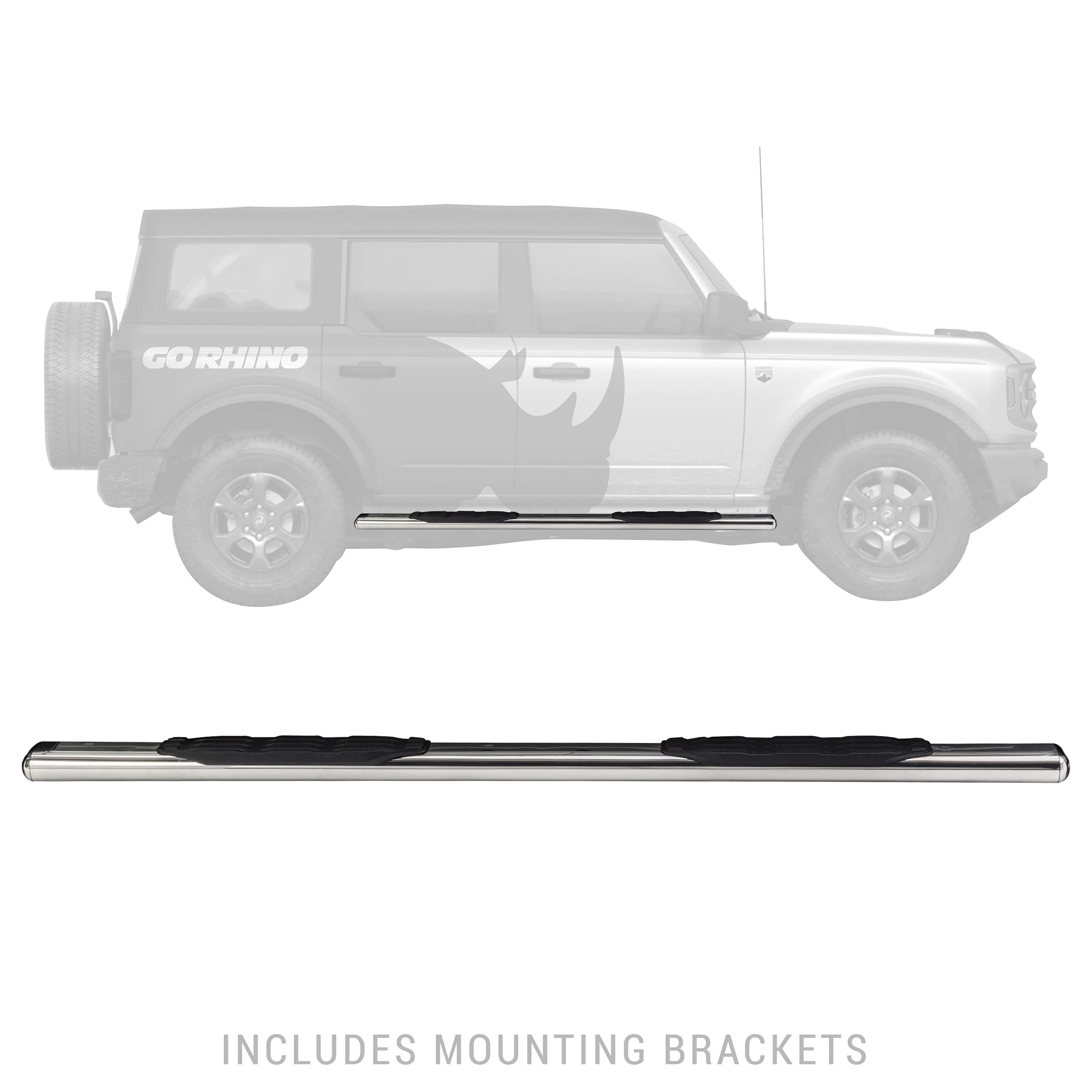 5" Oval Go Rhino 1000 Series Sidesteps & Brackets | Stainless Steel, Polished | 105412973PS | Fits 2021-2025 Ford Bronco 4-Door (Excludes Bronco Sport)