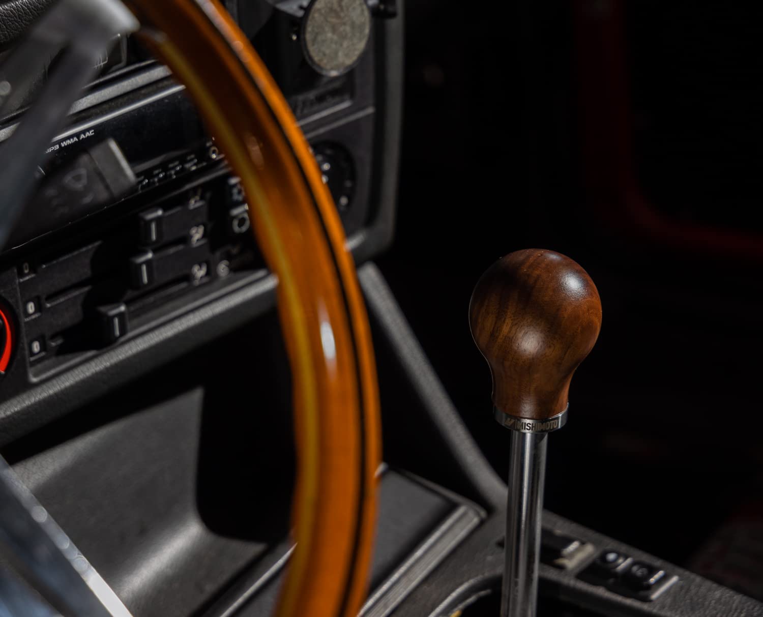 Round Steel Core Wood Shift Knob, Mishimoto Walnut Wood