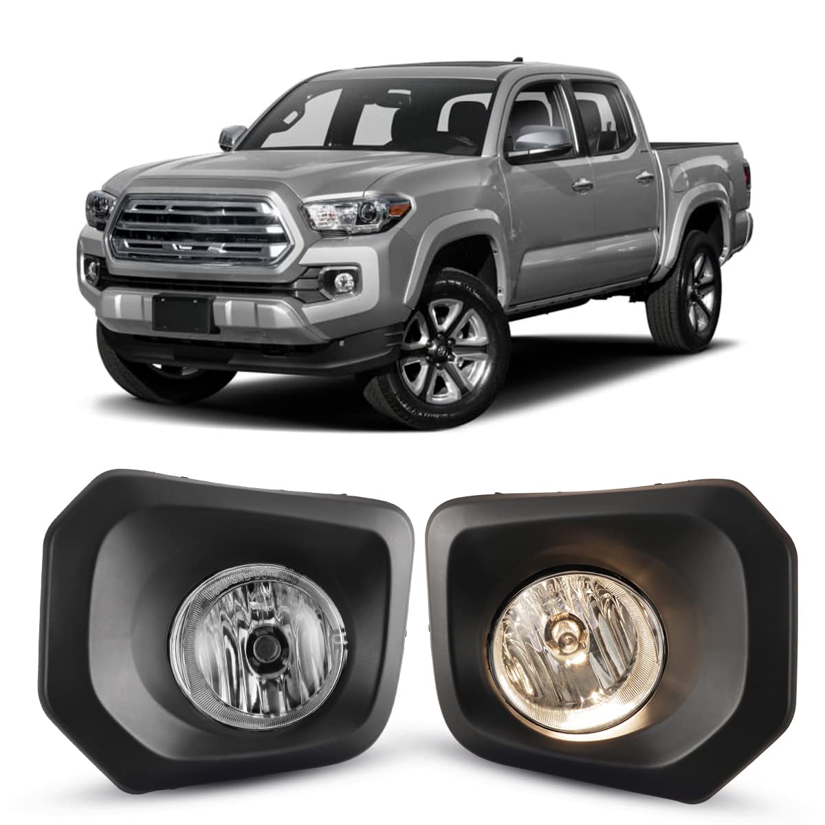 OEM Series Winjet for [2016 2017 2018 2019 2020 2021 2022 2023 Toyota Tacoma] Driving Fog Lights + Switch + Wiring Kit Clear Lens