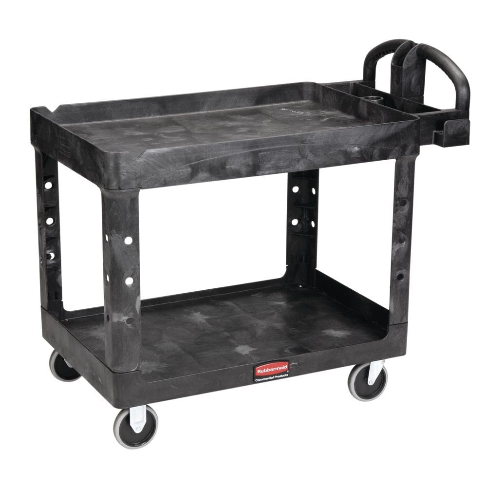 500 Lb Rubbermaid 2 Shelf Utilty Cart 45-1/4x25-7/8x33-1/4" 4520-88-bla