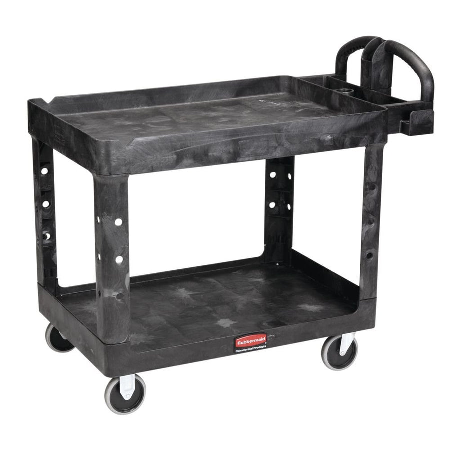 500 Lb Rubbermaid 2 Shelf Utilty Cart 45-1/4x25-7/8x33-1/4" 4520-88-bla
