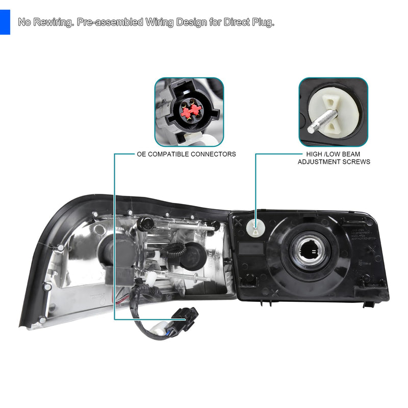 Black Headlights + Corner Lights SPEC-D TUNING Compatible with 2006-2011 Mercury Grand Marquis
