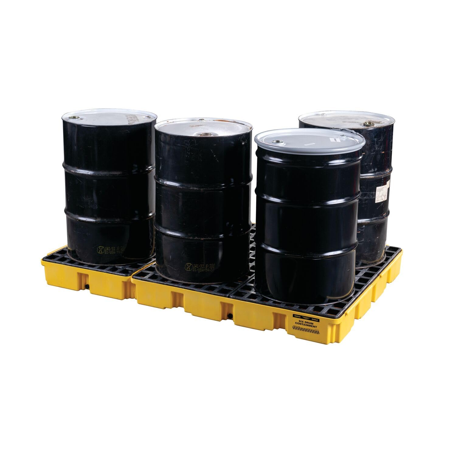 6 Eagle Drum Spill Platform with Drain and Forklift Pockets, 78.25"x51.5"x6.5", 88 Gallon Sump, 10,000 lbs. Load Capacity Containment Tray, Made in USA, Yellow, 1686D