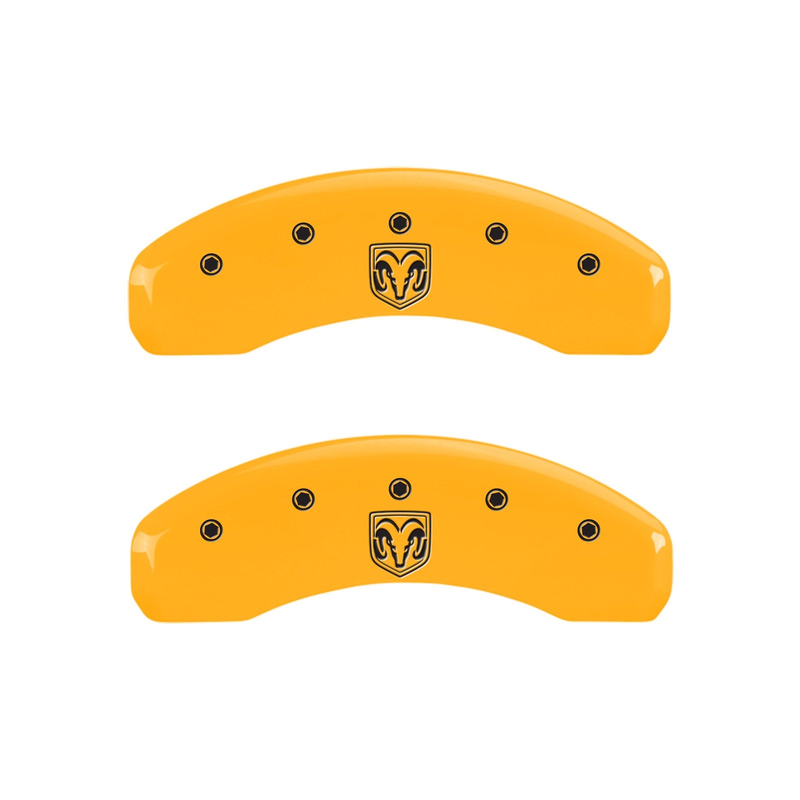 Caliper Covers MGP Compatible with 2011-2018 RAM 1500, 2019-2024 1500 Classic, 2013-23' 1500 Eco Diesel (Fits 18"+ Wheels) Powder-Coated Finish, 4 PCS Front and Rear (Yellow - RAM/Head Engraving)