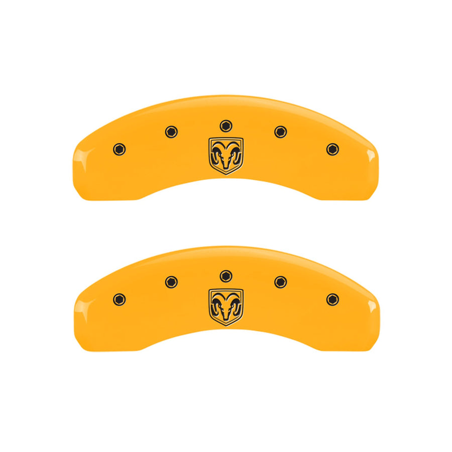 Caliper Covers MGP Compatible with 2011-2018 RAM 1500, 2019-2024 1500 Classic, 2013-23' 1500 Eco Diesel (Fits 18"+ Wheels) Powder-Coated Finish, 4 PCS Front and Rear (Yellow - RAM/Head Engraving)