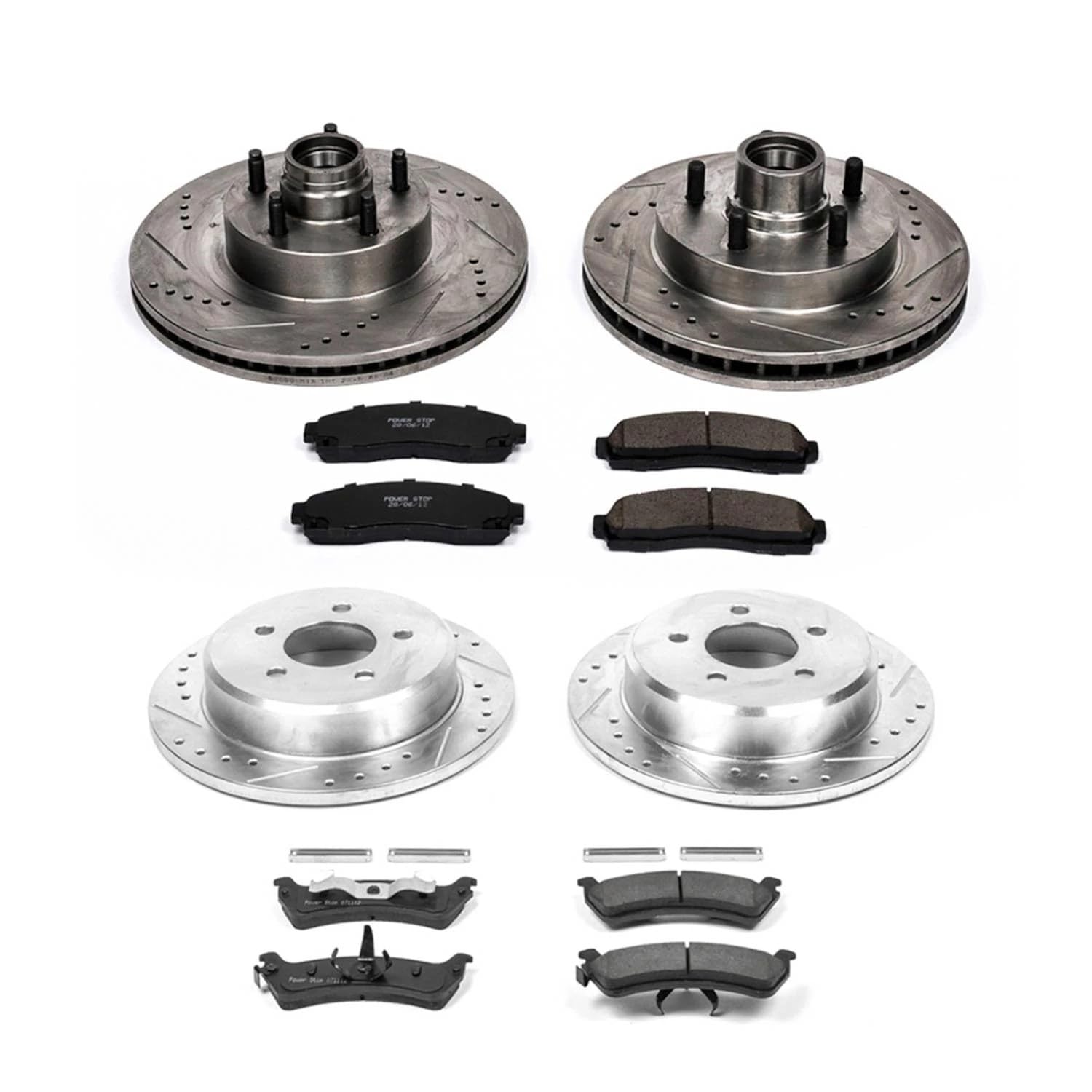 Power Stop K5594 Z23 Carbon Fiber Brake Pads Front and Rear with Drilled & Slotted Brake Rotors Kit For Ford Explorer Sport 2001-2002 [Model Specific]