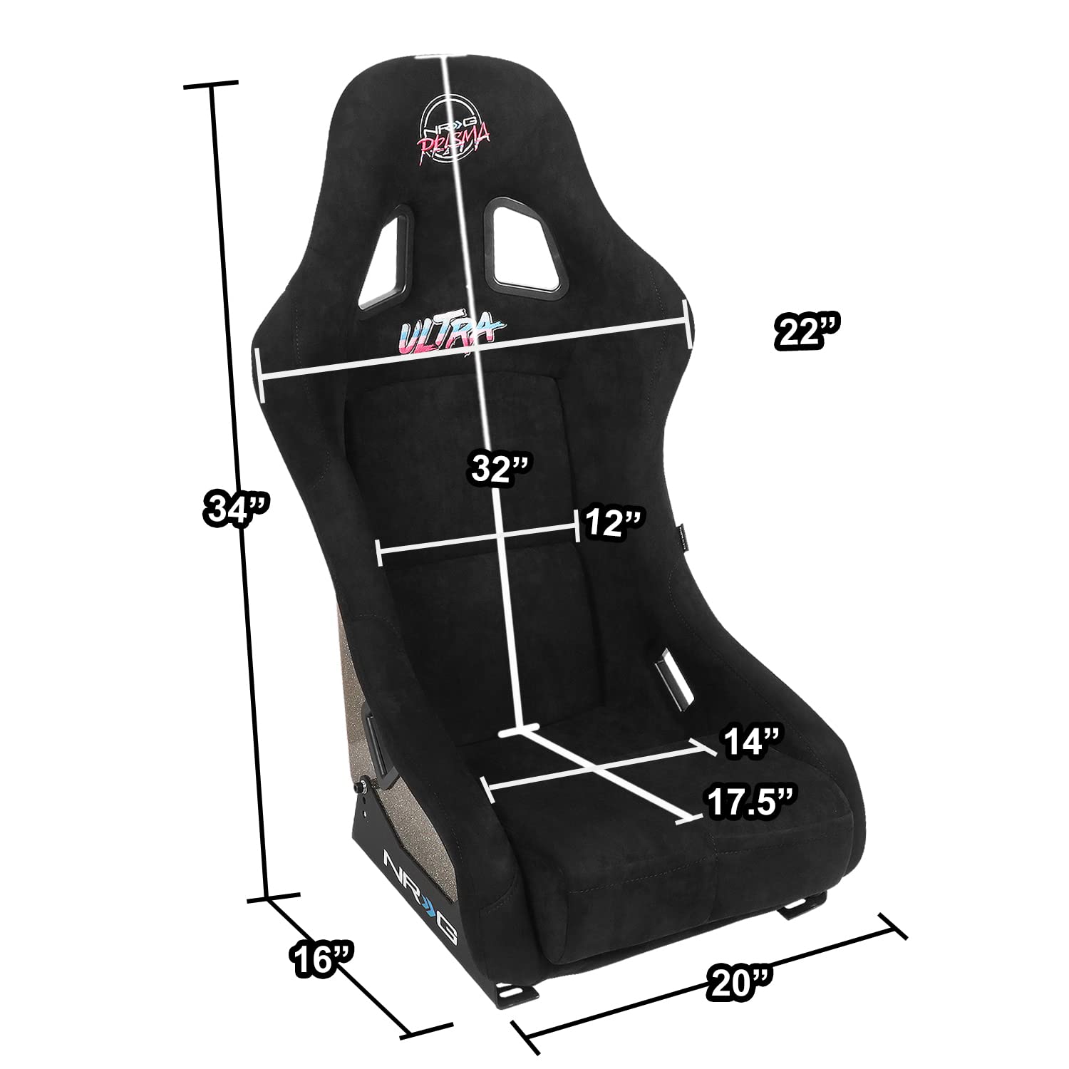 NRG Innovations Universal Fixed Back NRG-FRP-303BK-ULTRA Bucket Racing Seat with Side Mount Adapters for 6-Point Harnesses, Size M, Black Seat Cover, 22" W X 34" H X 21" D