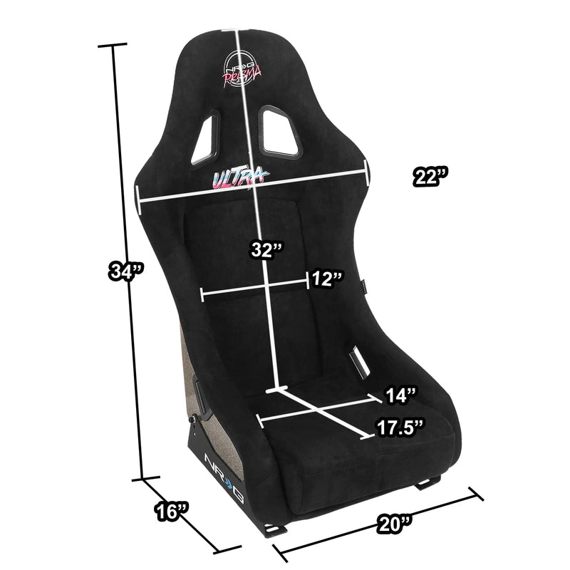 NRG Innovations Universal Fixed Back NRG-FRP-303BK-ULTRA Bucket Racing Seat with Side Mount Adapters for 6-Point Harnesses, Size M, Black Seat Cover, 22" W X 34" H X 21" D