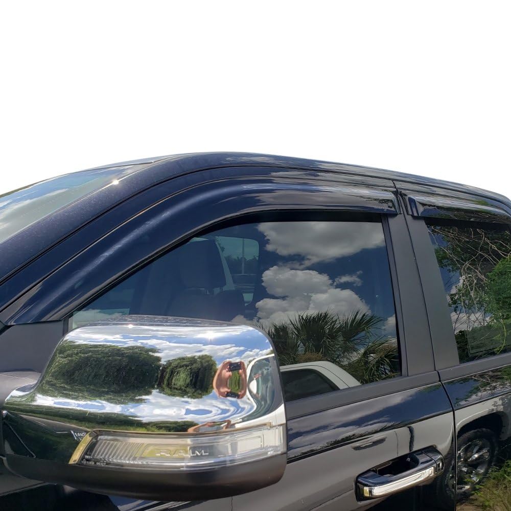 TrailFX Window Vents Rainguard Fits Ram 1500 Quad Cab 2019-2024 Smoke Acrylic Low Profile Tape-On Side Four Piece Window Deflectors TrailFX 4809H