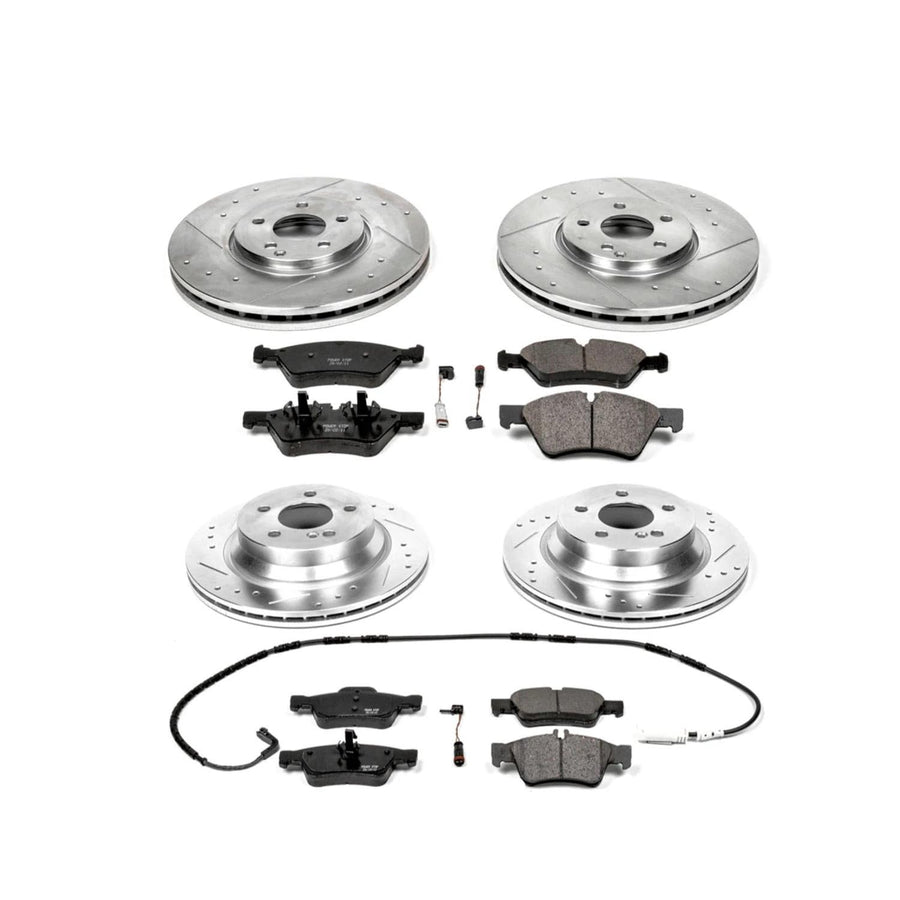 Power Stop K4516 Z23 Carbon Fiber Brake Pads Front and Rear with Drilled & Slotted Brake Rotors Kit For Mercedes-Benz E500 2006 [Model Specific]