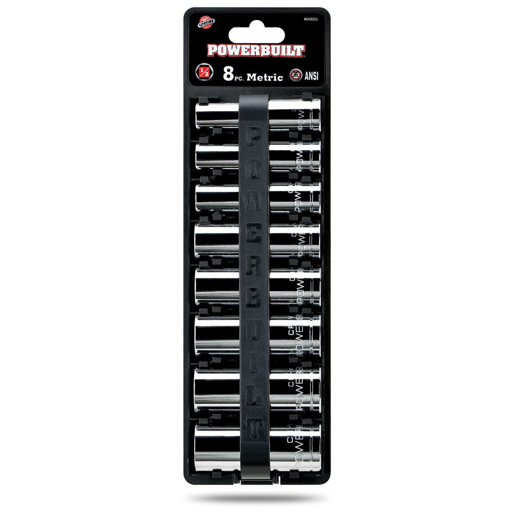 8 Piece Powerbuilt 1/2" Drive Metric 6Pt. Deep Well Socket Set