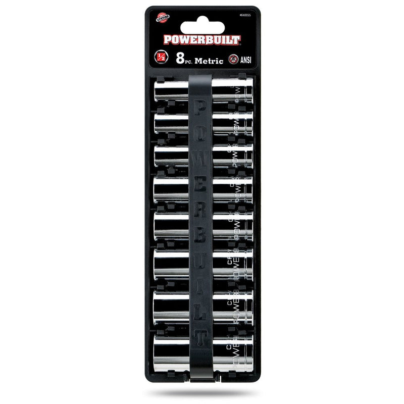 8 Piece Powerbuilt 1/2" Drive Metric 6Pt. Deep Well Socket Set