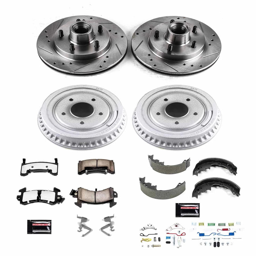 Power Stop Brake Kit Front and Rear For 1984 Buick Regal 1984 Chevrolet Camaro - Truck & Tow Carbon Fiber Ceramic Pads, Drums, & Drilled and Slotted Rotors Replacement, K15043DK-36
