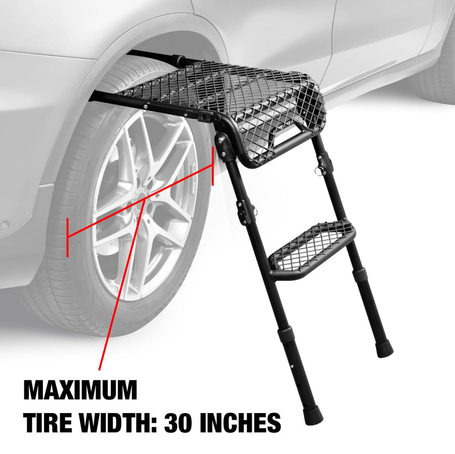 3D MAXpider Tire Step Universal - 3 Modes (Tire Ladder/A-Ladder/Folding), Portable & Adjustable Height for Up To 30" Tires - Carbon Steel, Black