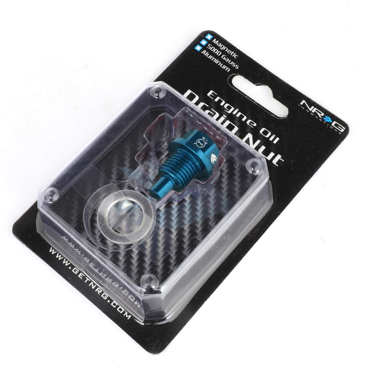 NRG Innovations Magnetic Oil Drain Plug, Engine Oil Drain Nut M14 X 1.5 Thread Size w/Washer, Blue, T-6061 Aluminum w/Stainless Steel Internal Magnet, NRG-NOP-100BL