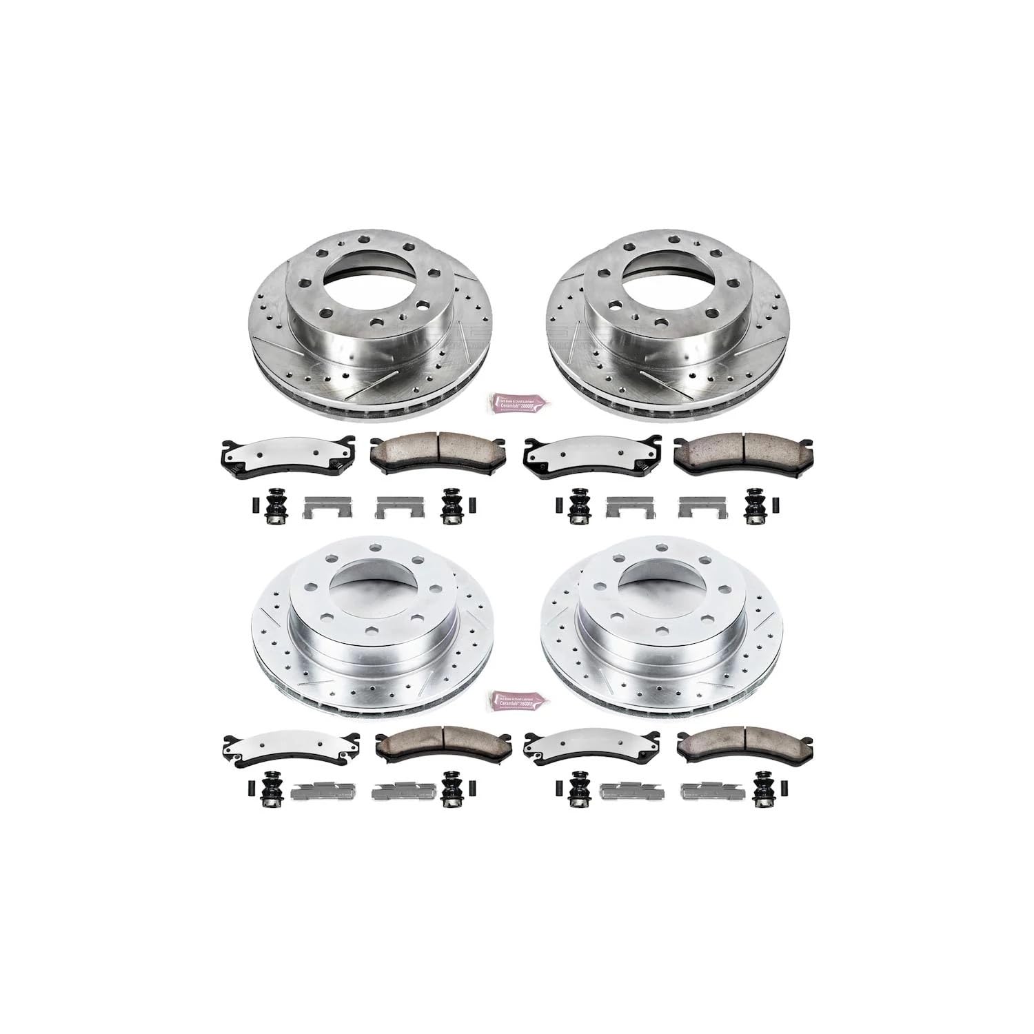 Brake Kit Power Stop Front and Rear For 2004 Chevrolet Silverado 2500 HD 2004 GMC Sierra 2500 HD - Truck & Tow Carbon Fiber Ceramic Pads & Drilled and Slotted Rotors Replacement, K4423-36