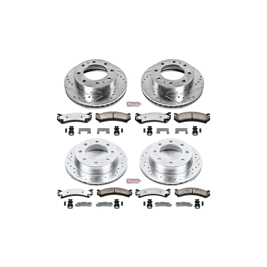 Brake Kit Power Stop Front and Rear For 2004 Chevrolet Silverado 2500 HD 2004 GMC Sierra 2500 HD - Truck & Tow Carbon Fiber Ceramic Pads & Drilled and Slotted Rotors Replacement, K4423-36