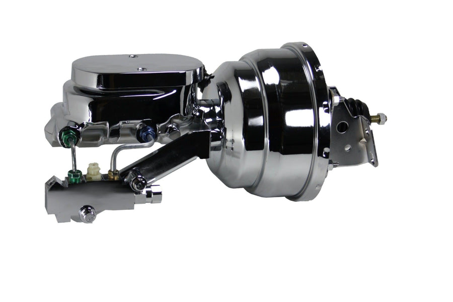 8 Inch LEED BRAKES Dual Power Booster, 1-1/8 Inch Bore Flat Top Master, Side Mount Valve, Disc/Disc (Chrome)