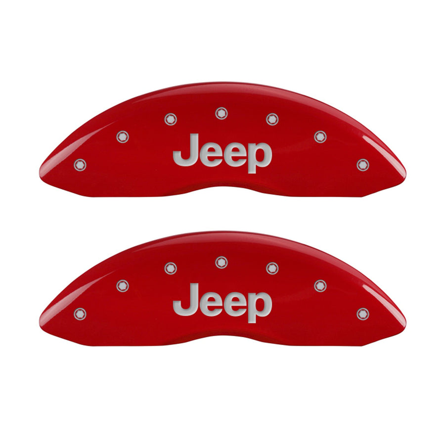 MGP Caliper Covers 'JEEP-EngravedRear' 42003SJPLRD Red Powder Coat Finish Engraved Caliper Cover with Silver Characters, (Set of 4)