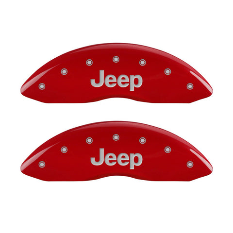 MGP Caliper Covers 'JEEP-EngravedRear' 42003SJPLRD Red Powder Coat Finish Engraved Caliper Cover with Silver Characters, (Set of 4)